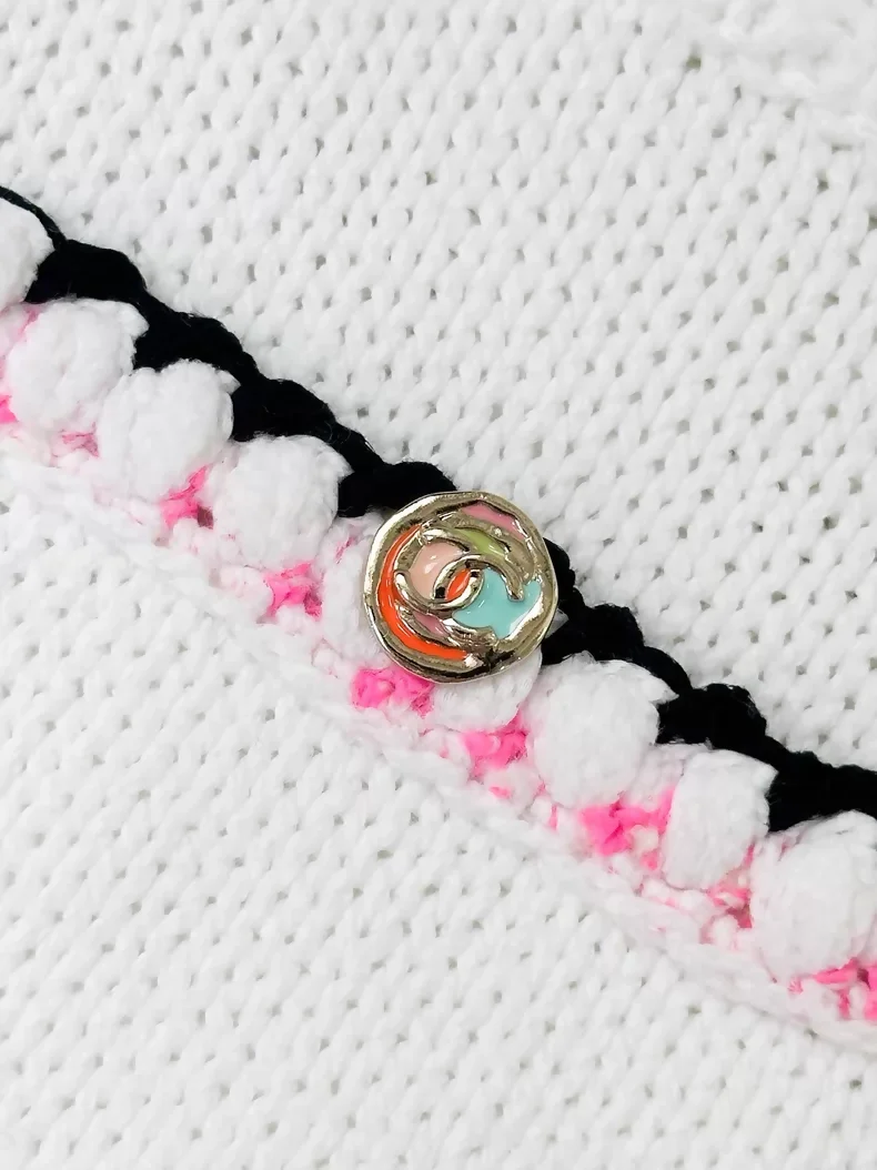 Chanel 24S Rainbow Striped Irregular White Knit Top and Skirt