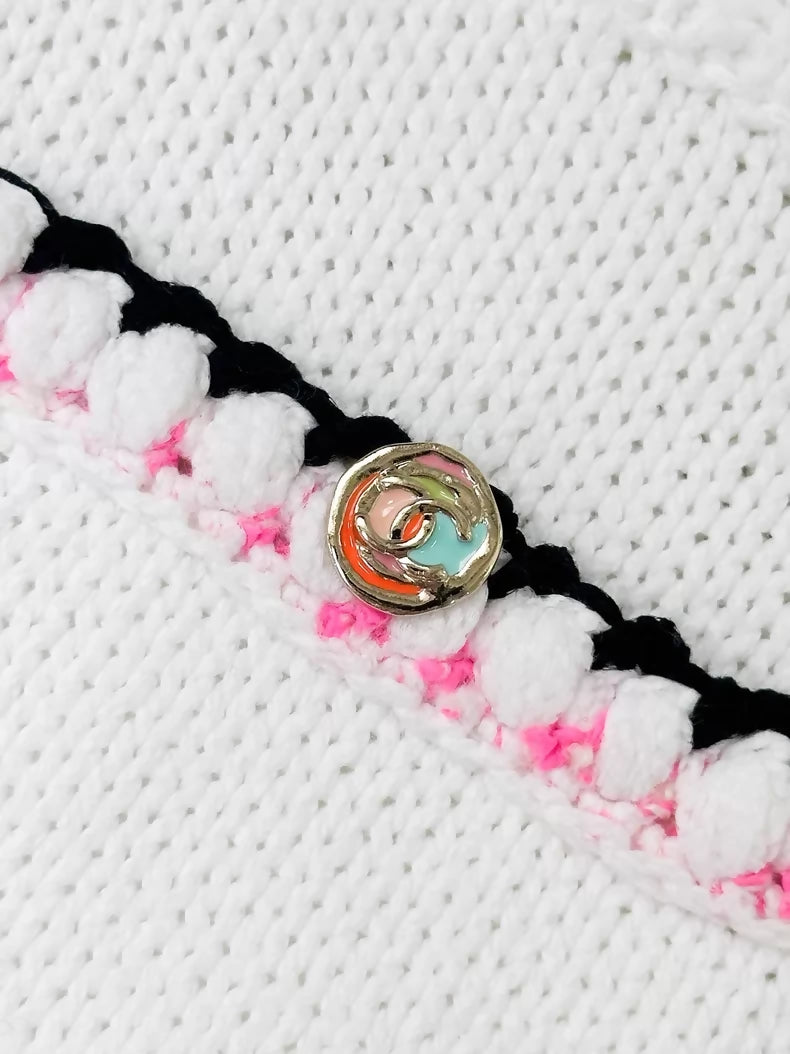 Chanel 24S Rainbow Striped Irregular White Knit Top and Skirt