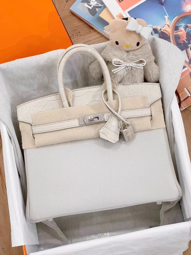 Hermès Birkin 25 Touch Betton Togo Leather  Matte Crocodile Leather Palladium Hardware