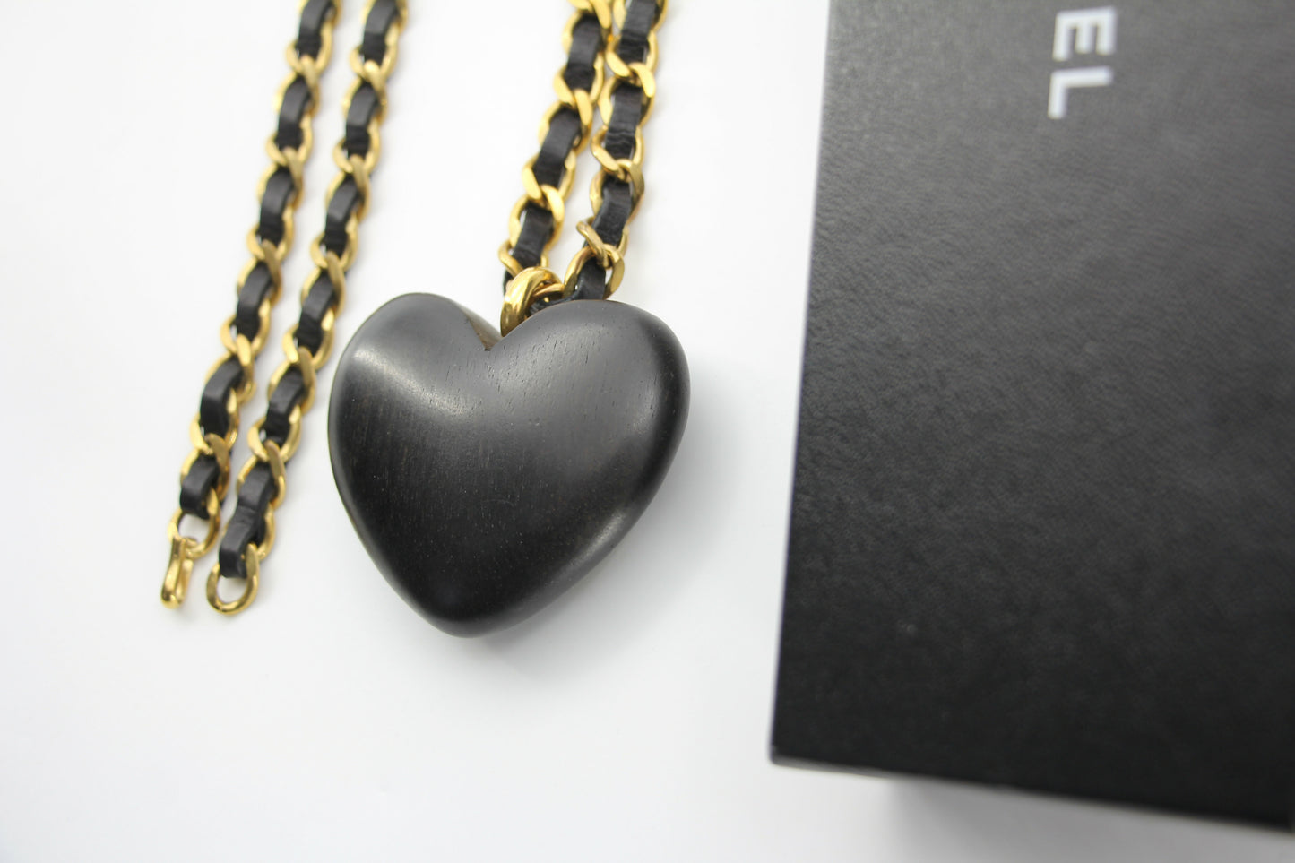 Chanel Vintage 91 Wooden Heart CC  Leather Chain Necklace