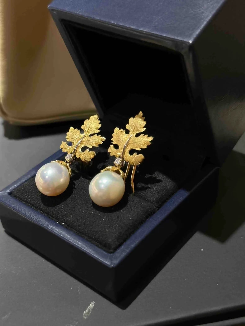 Vintage Mario Buccellati Golden Leaf Pearl Earrings