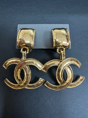 Chanel Vintage 94 Gold Plated CC Drop Clip-on Earrings