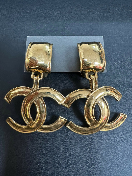 Chanel Vintage 94 Gold Plated CC Drop Clip-on Earrings
