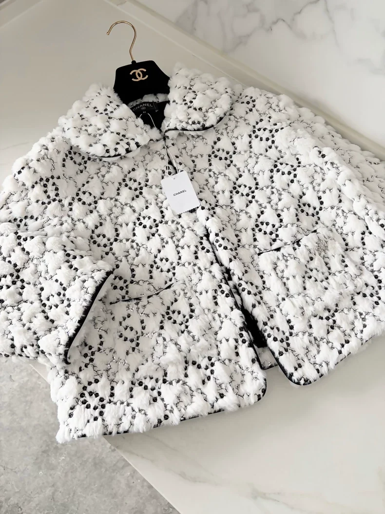 Chanel 25N White Sequined Fur Coat