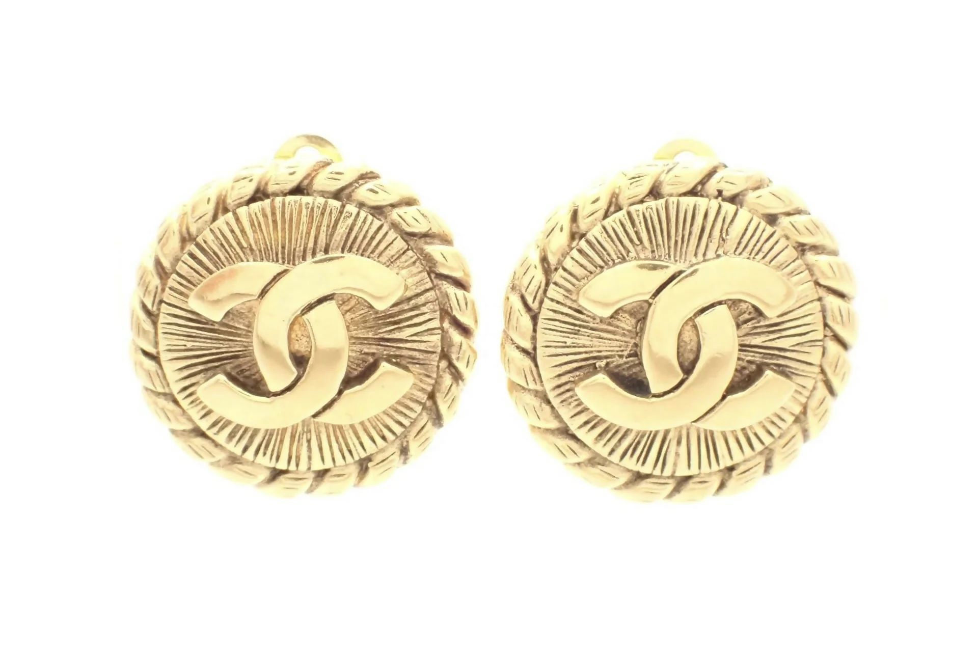 Chanel Vintage Gold Plated Coco Mark Round Clip-on Earrings