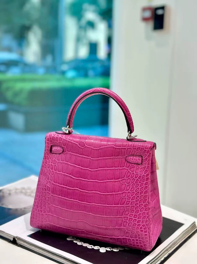 Hermes Kelly 25 J5 rose Scheherazade matte Crocodile palladium hardware