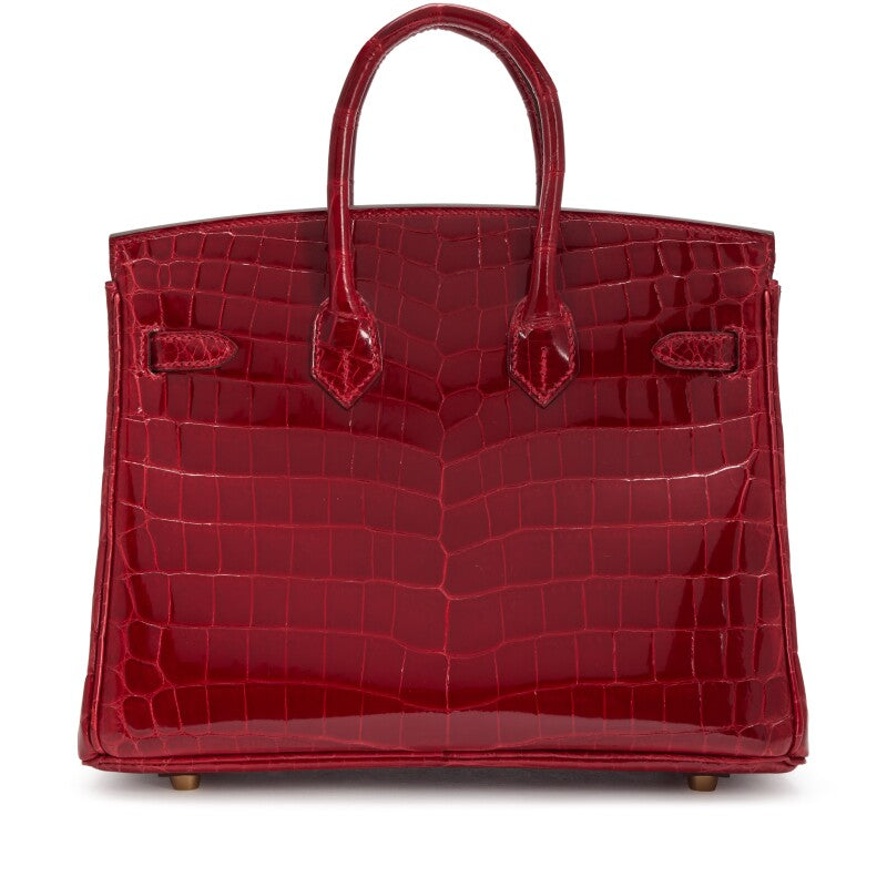 Hermes birkin 25 Red shiny crocodile leather gold hardware