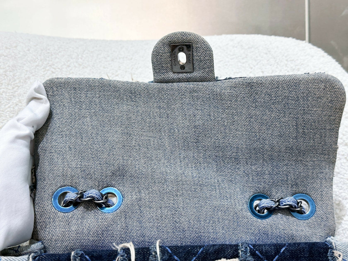 Chanel Paris-Dallas Flap Bag in Blue Patchwork Denim with Aged Silver Hardware (2014)