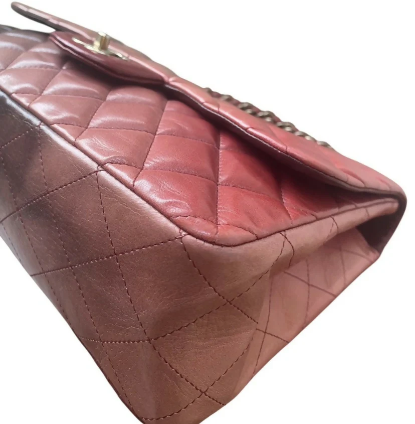 Chanel Jumbo Classic Ombre Pink Burgundy Quilted Lambskin Single Flap Bag
