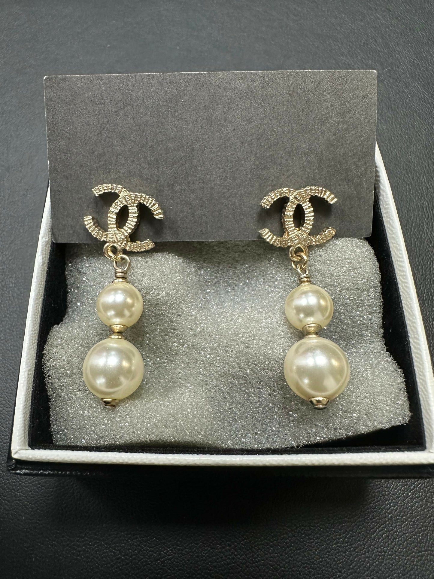 Chanel Vintage 2006 Imitation Pearl  Metal CC Motif Pendant Earrings