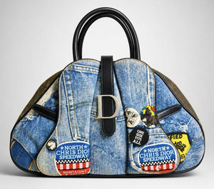 CHRISTIAN DIOR 2001 LARGE DENIM SPEEDWAY “Miss Diorella” SADDLE HANDBAG