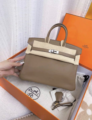 Hermes Birkin 25 Etoupe Swift leather palladium silver hardware