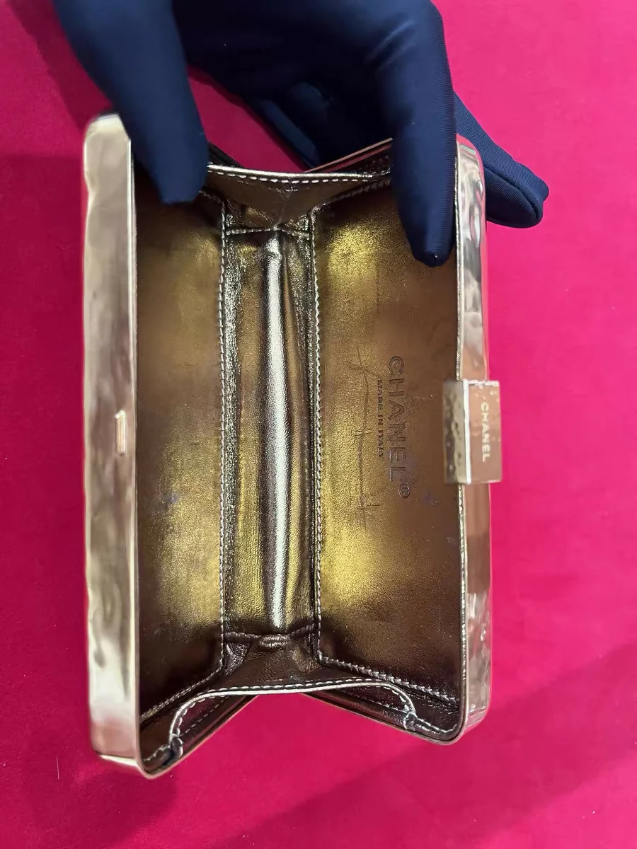Chanel Hammered Gold Metal Bullion Bar Minaudière Clutch Gold Hardware
