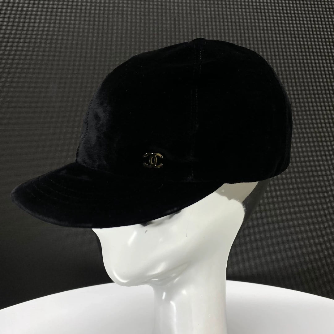 Chanel velvet black double C logo hat
