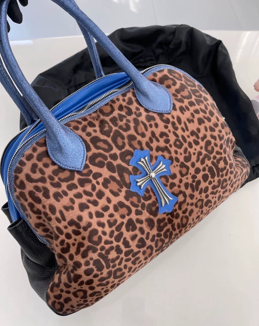 Chrome Hearts leopard blue cross tote bag