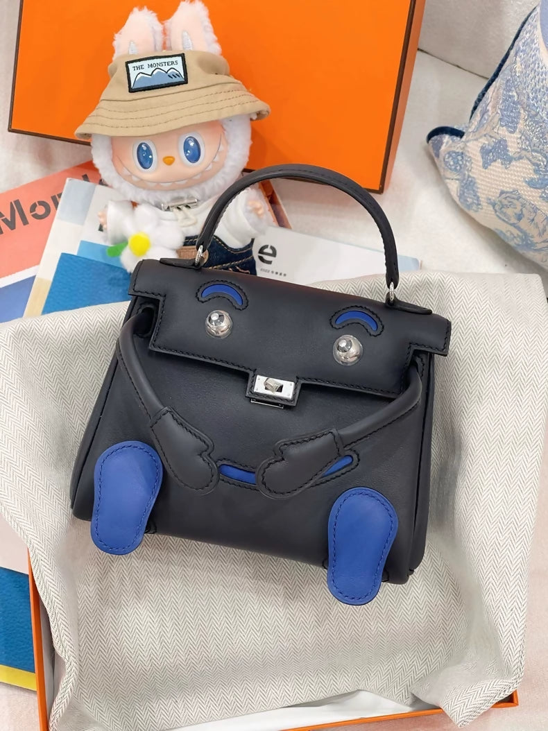 Hermès Kelly doll, indigo and royal blue swift leather palladium hardware