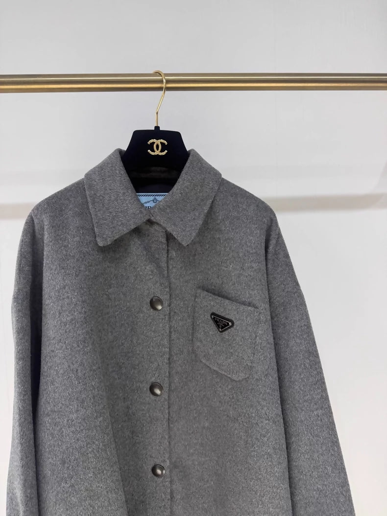 Prada grey wool shirt with triangle logo
