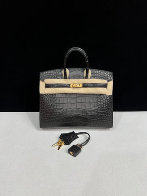 Hermes Birkin 20 black matte Alligator leather gold hardware