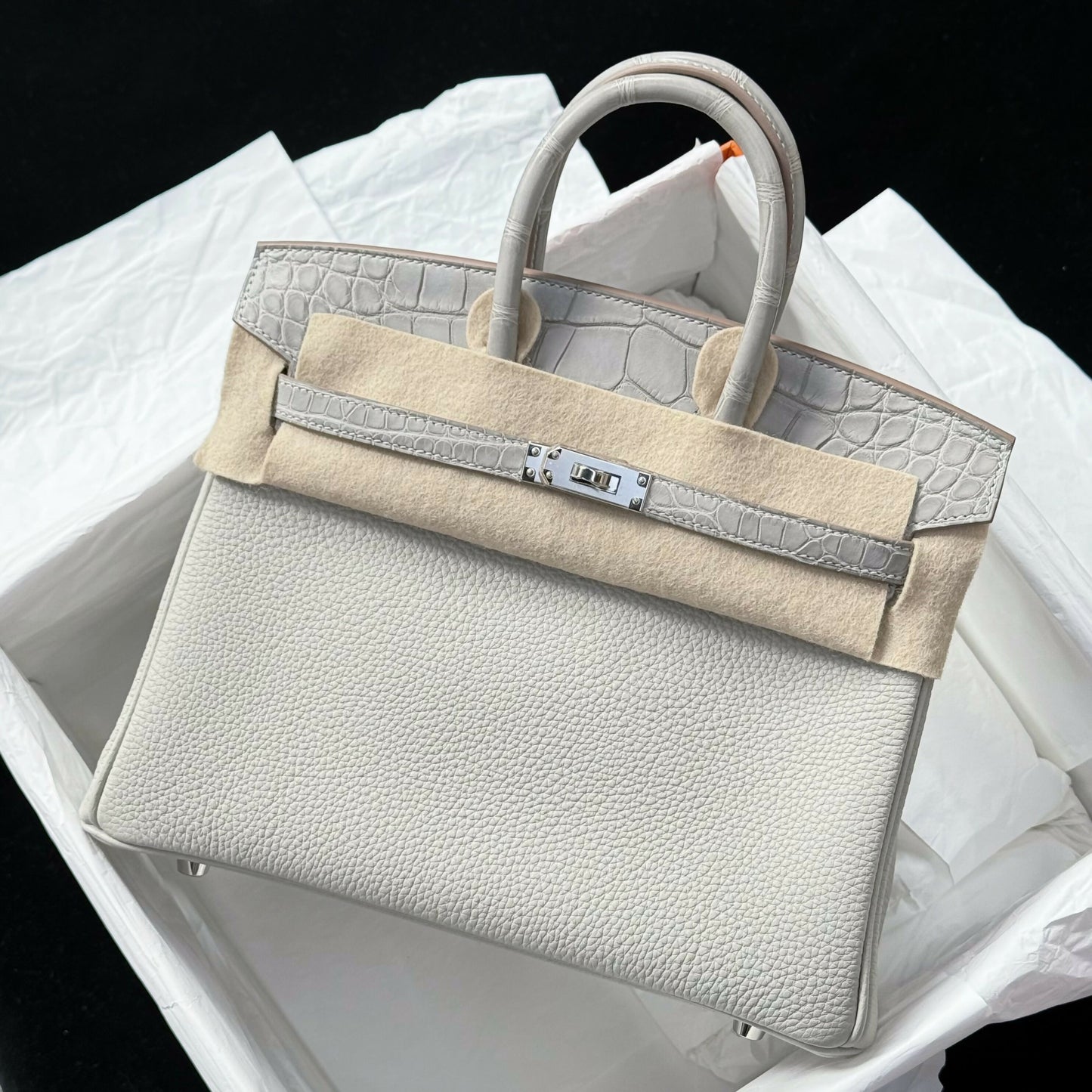 Hermès Birkin 25 Touch Gris Perle Togo Alligator Matte with Palladium Hardware