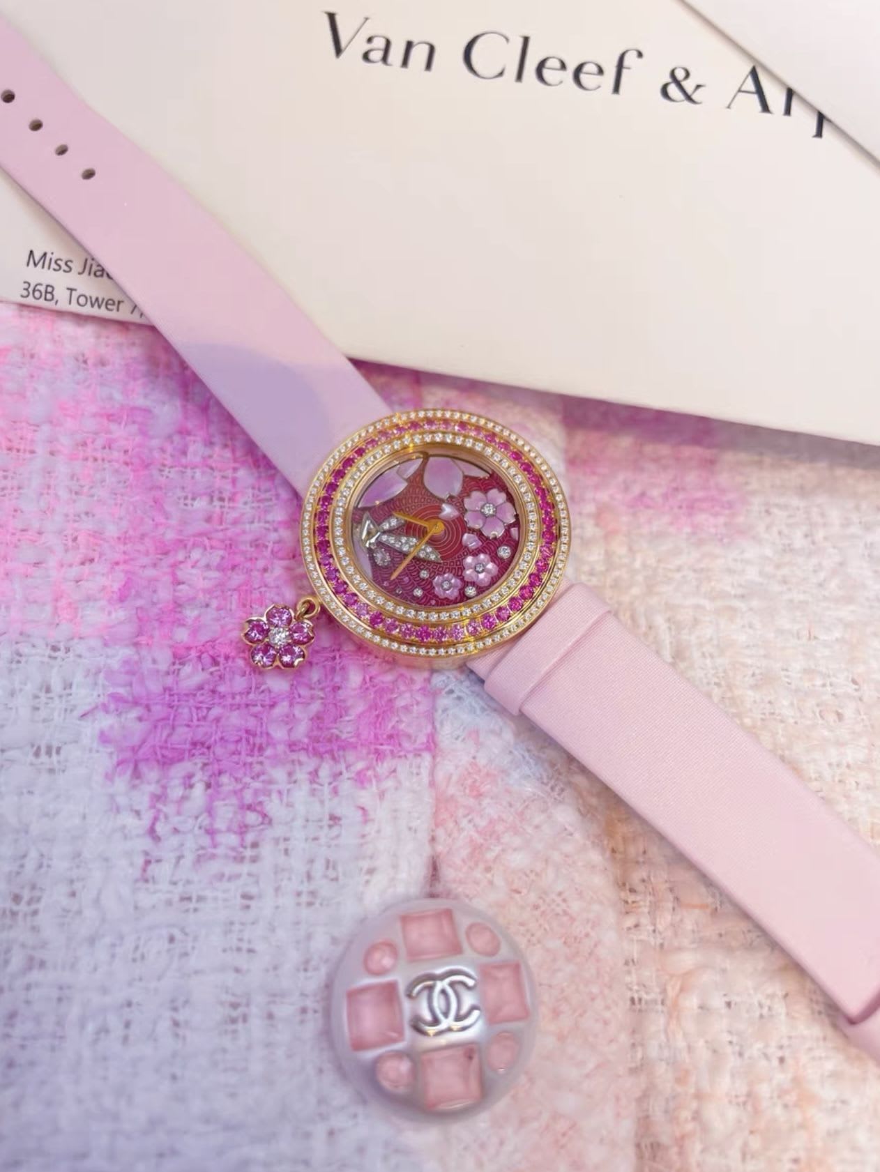 VCA Van Cleef Arpels Japan Limited Extraordinary Dial Series Cherry Blossom Fairy Pink Dial Quartz Ladies Watch