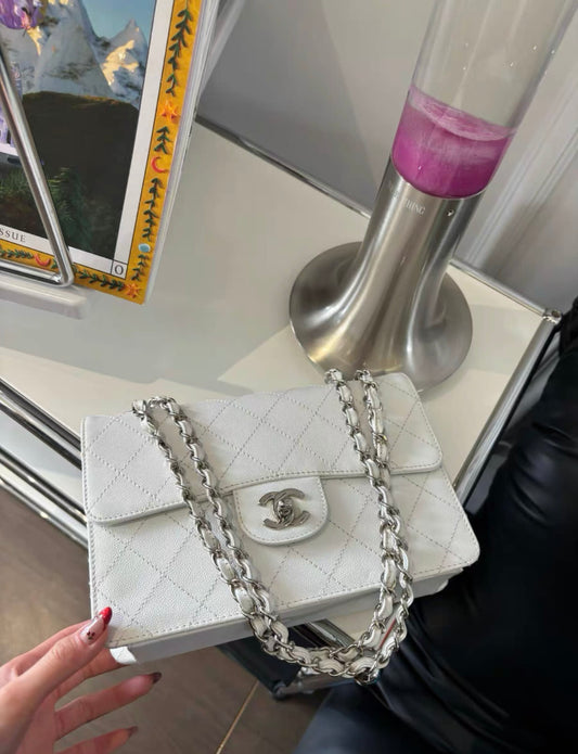 CHANEL Chanel White Caviar Leather Classic Double Flap Shoulder Bag - 23cm Crossbody Bag - Secondhand luxury from Top Quality Luxury Designers Bag
