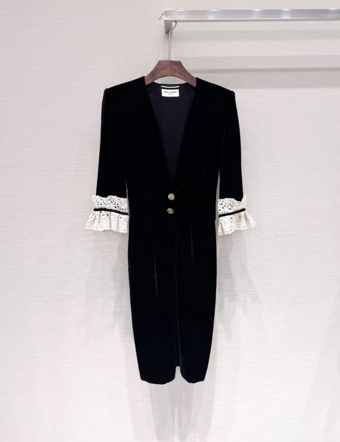 SAINT LAURENT SAINT LAURENT Lace-trimmed velvet dress - 36 Dress - Used fashion item from Top Quality Luxury Designers Bag