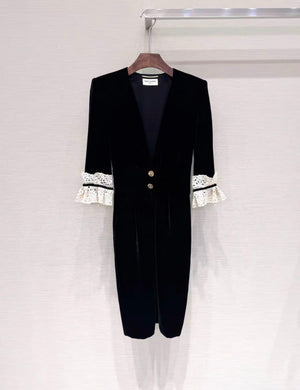 SAINT LAURENT Lace-trimmed velvet dress