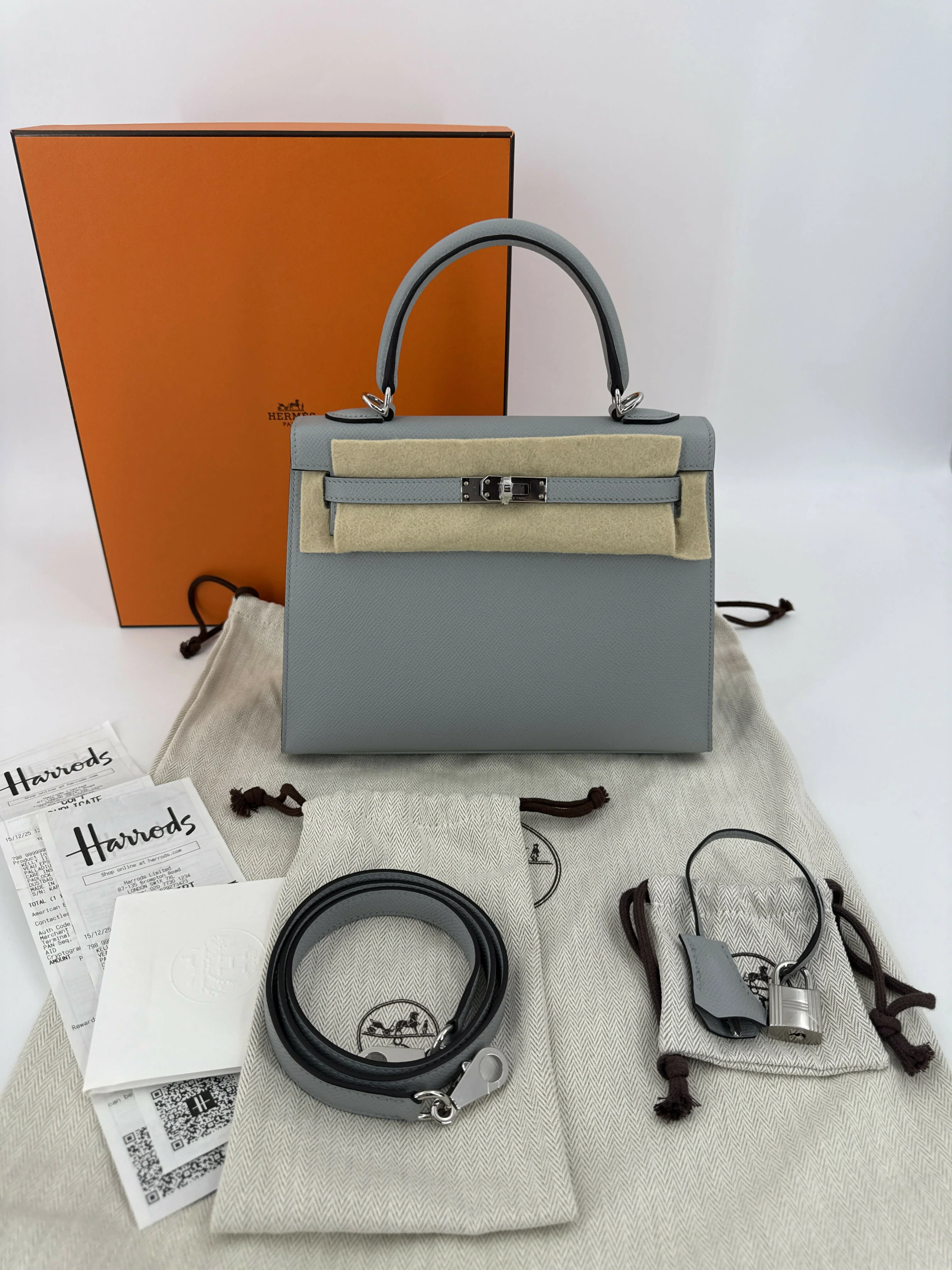 Hermes Kelly 25 Stamp K Color 8U Blue Glacier Brand new full set