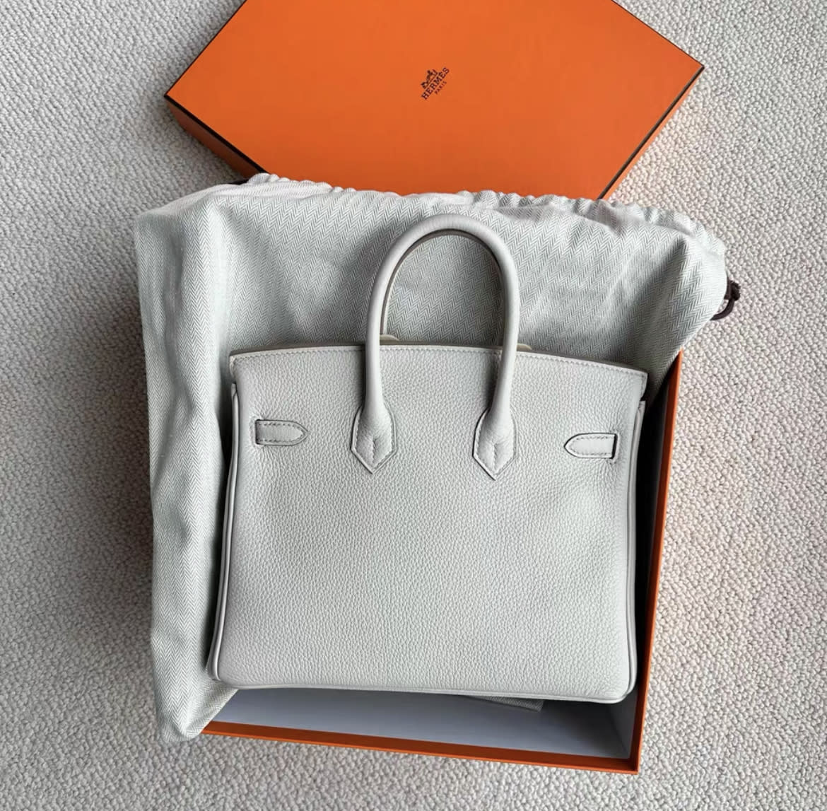Hermes birkin 25 8L glacier white palladium hardware togo leather U-engraved