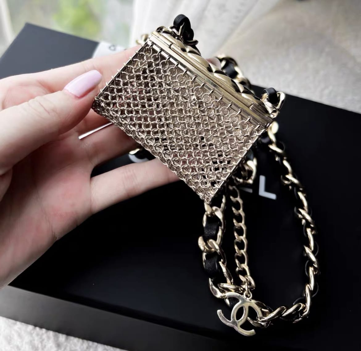 Chanel tiny bag metal chain necklace  waist chain
