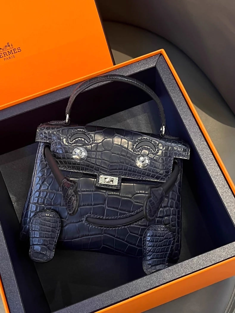 Hermes Kelly Doll indigo blue crocodile leather palladium hardware