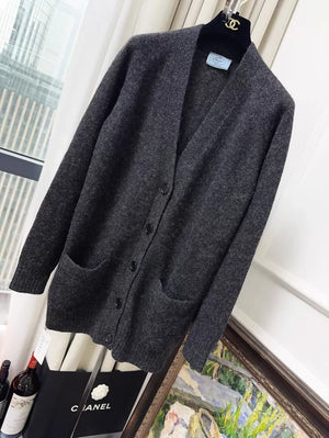 Prada dark grey V-neck knit cardigan