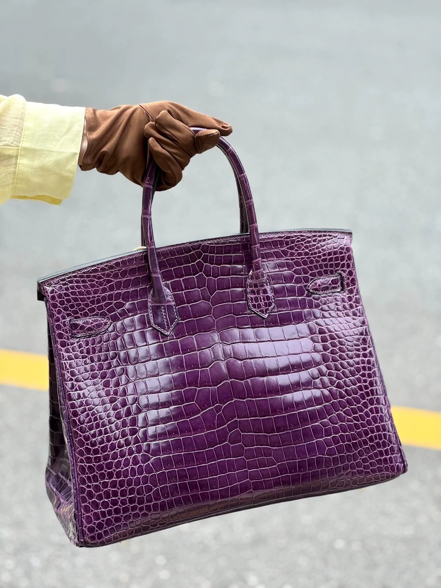 Hermes Birkin 35 purple crocodile leather palladium hardware