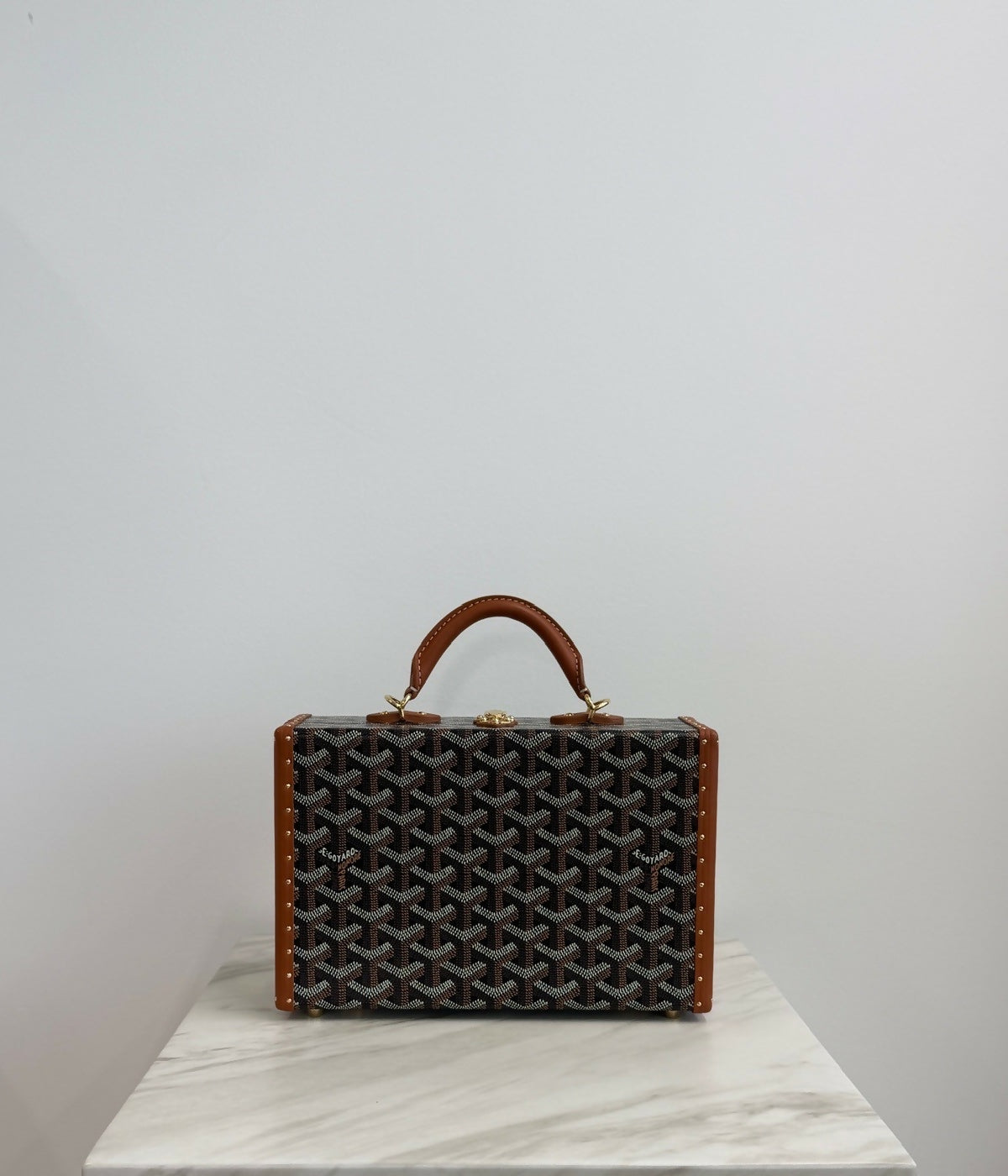 Goyard Grand Hôtel Trunk Bag Black  Tan GHW