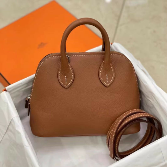 Hermès Mini Bolide 37 – Gold Brown Silver Buckle (3)