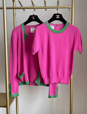 Chanel vintage rose red two-piece set fr38 rare model