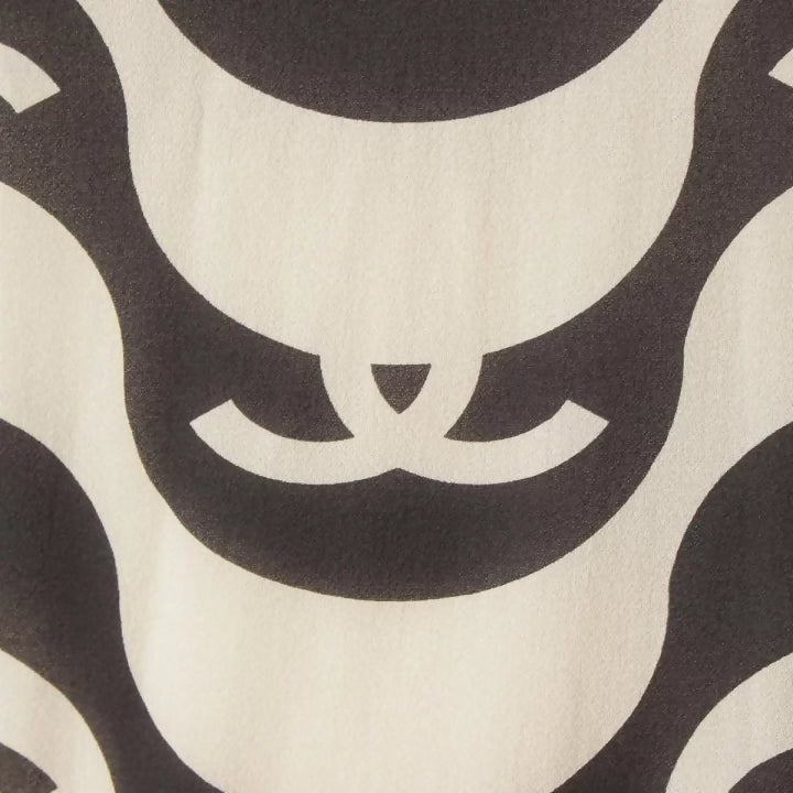 Epic Chanel 21P Ivory  Black CC Wave Silk Midi Dress FR 42