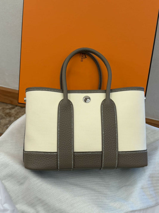 Hermès Garden Party 18 (Mini) Toile Vanilla  Étoupe Negonda with Palladium Hardware