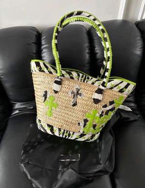 Chrome Hearts limited edition green woven raffia bag