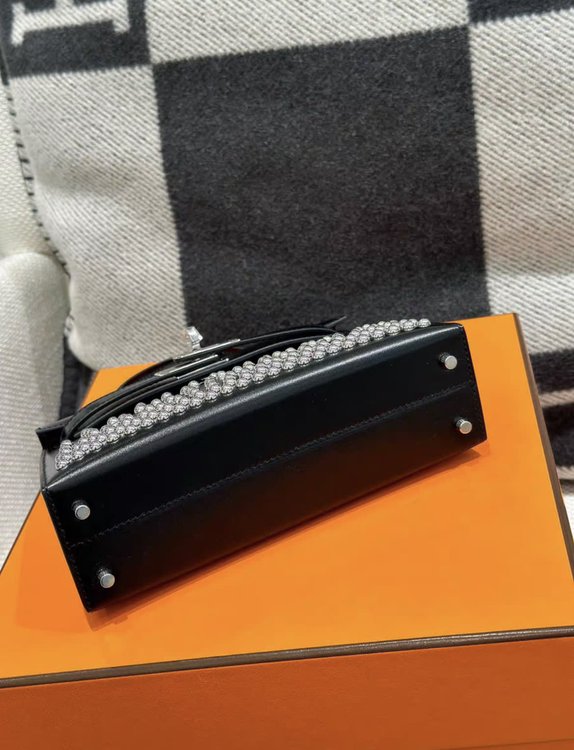 Hermes Clouté Studded Mini Kelly II 20 Black Box