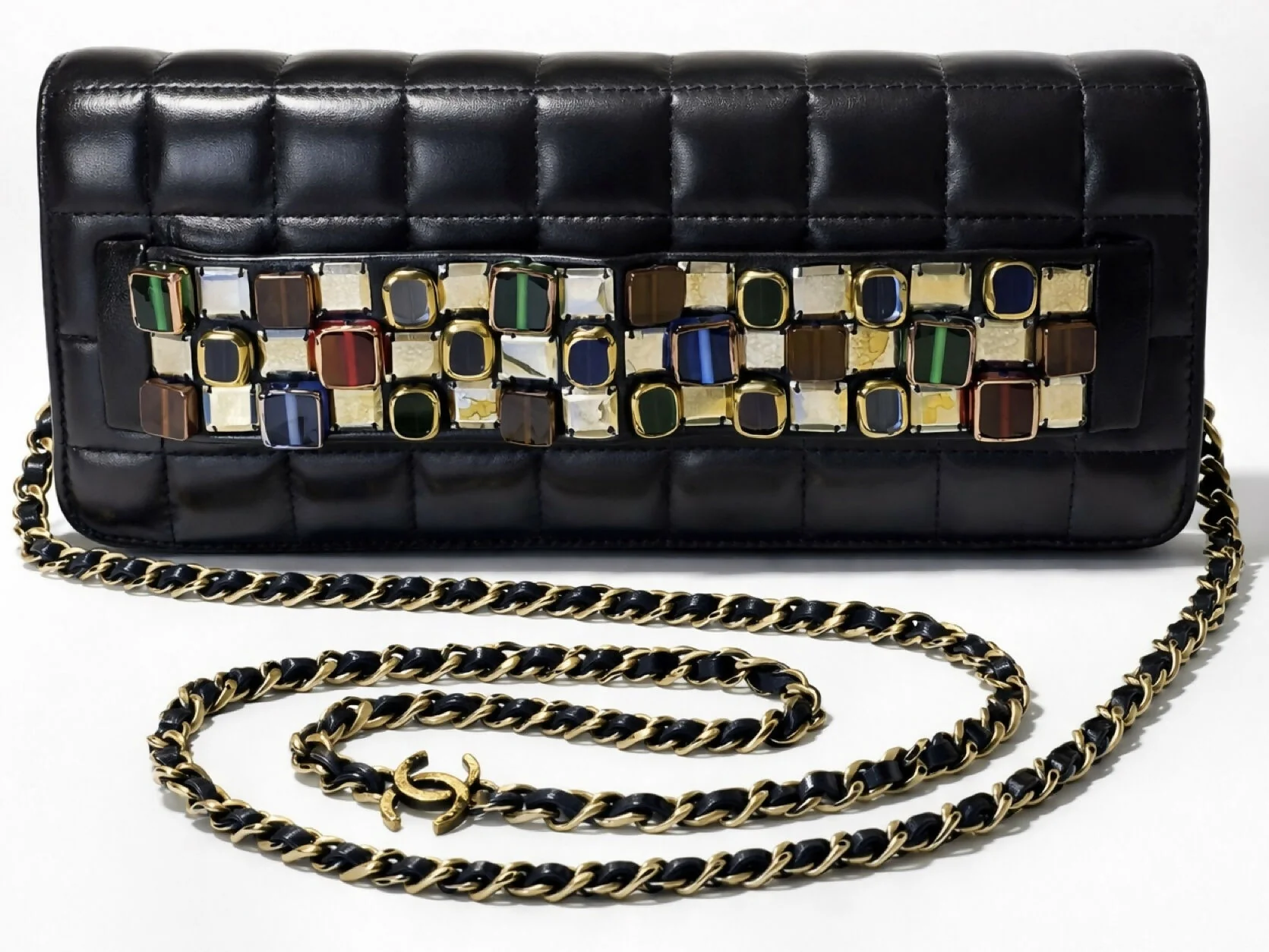 Chanel 11A Byzance Black Jewel Clutch Minaudière Handbag