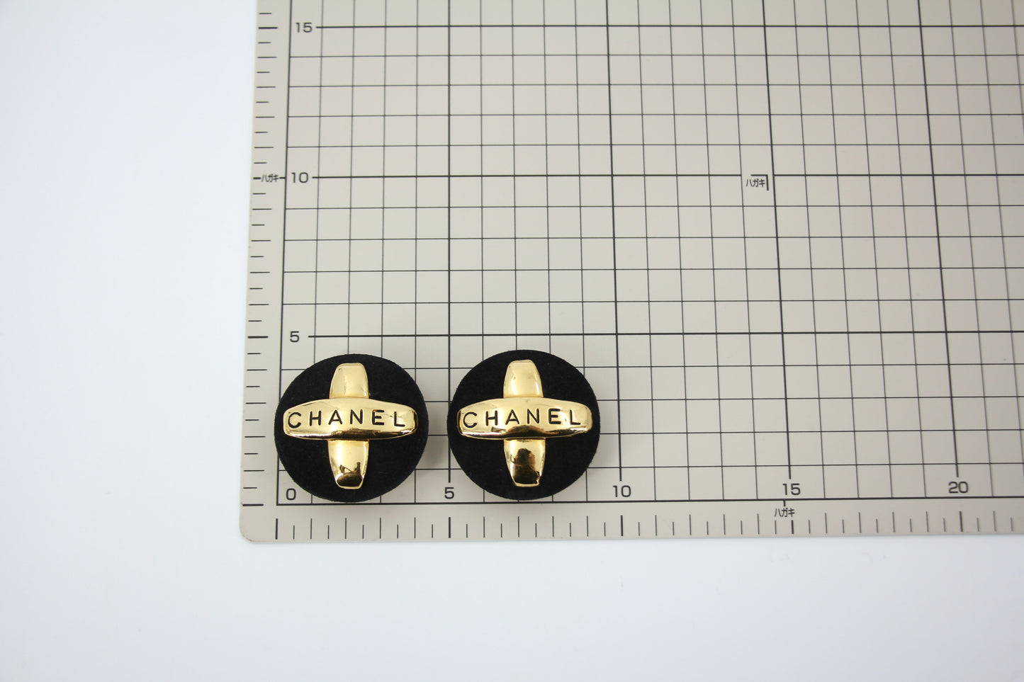 Chanel Vintage 91-92 Velvet Gold Plated Cross Large Round Black Earrings
