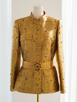 Museum Chanel Vintage F/W 1996 Gold Brocade Mughal Jeweled Gripoix 96A Jacket