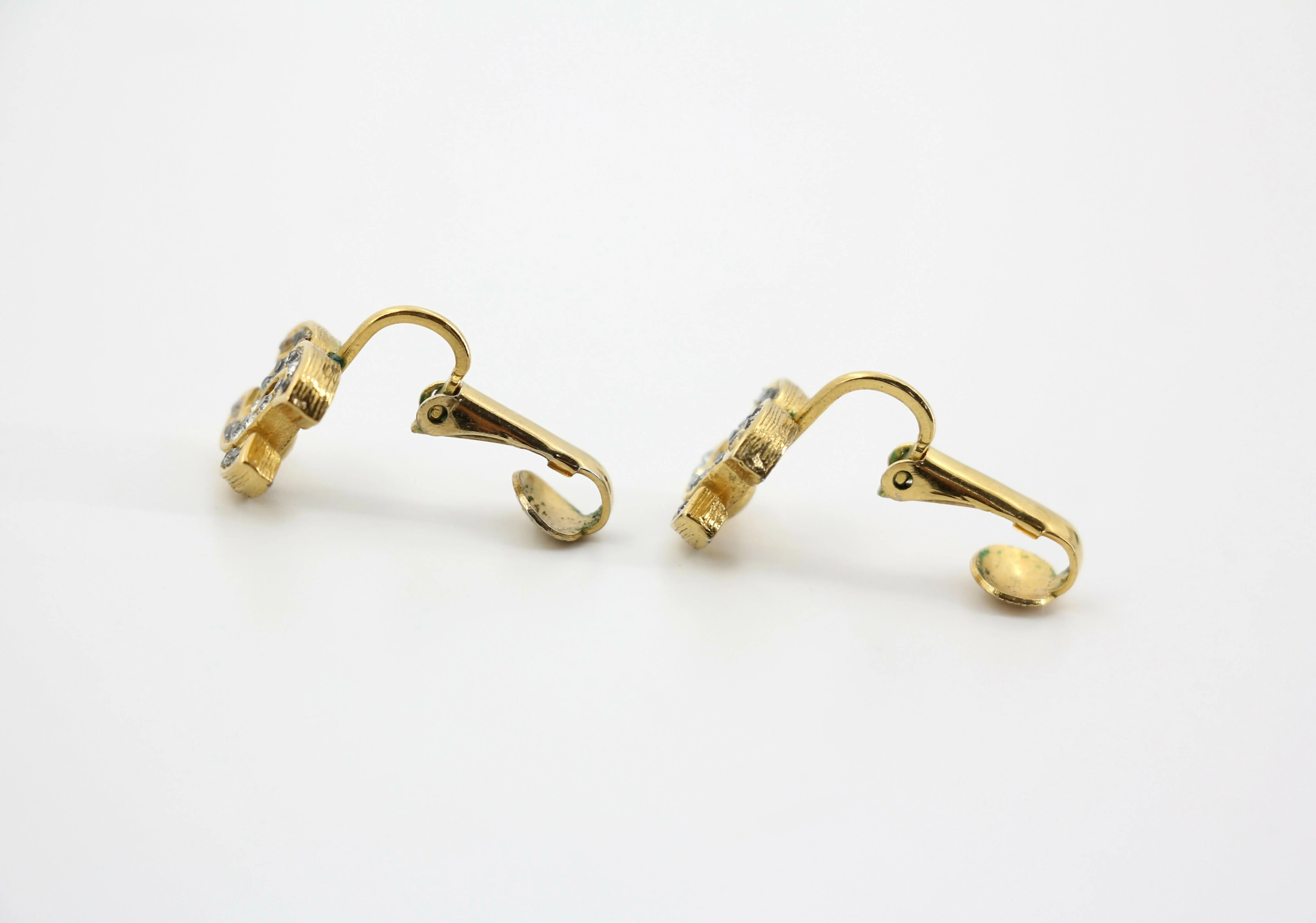 Chanel Vintage 71-80 Rhinestone & Gold-Plated Large CC Clip-on Earrings