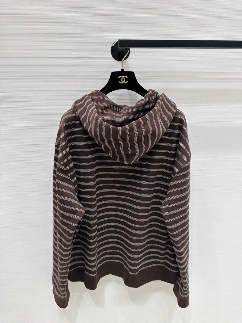 Miu Miu 25FW brown striped zip-up jacket