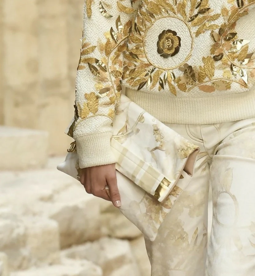 NWT Chanel 18C Greece XL Fold Over Clutch Striped Lambskin Canvas Bag