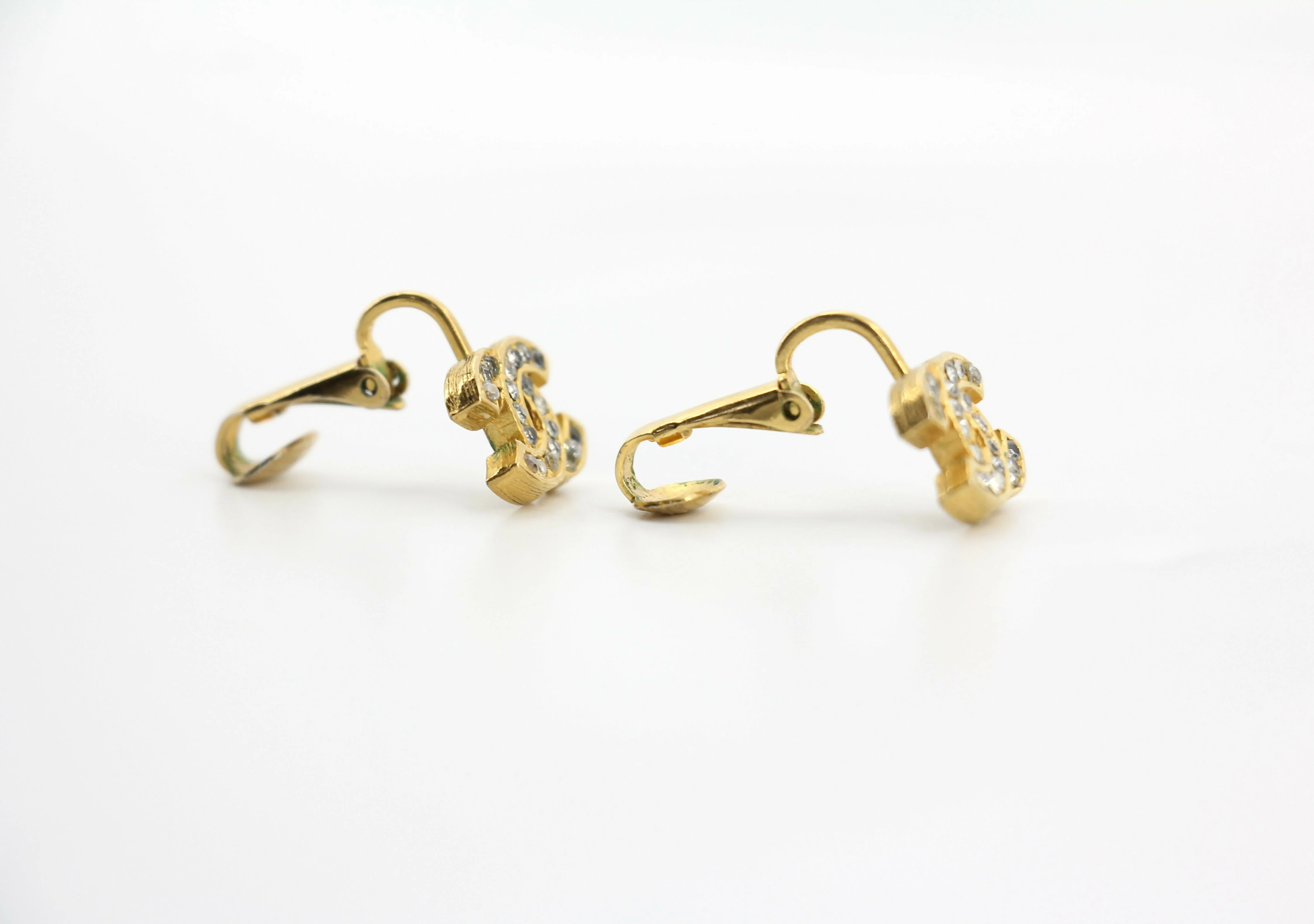 Chanel Vintage 71-80 Rhinestone & Gold-Plated Large CC Clip-on Earrings
