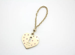 Chanel Vintage 02P Pink Rhinestone Heart Padlock Charm