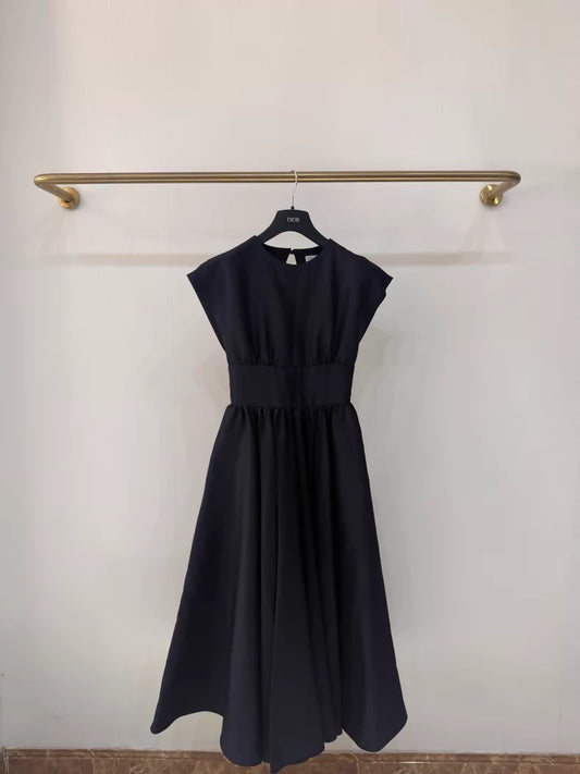 Dior black pleated evening gown in silk and wool