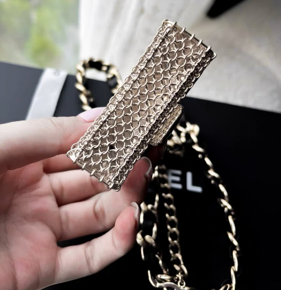 Chanel tiny bag metal chain necklace waist chain